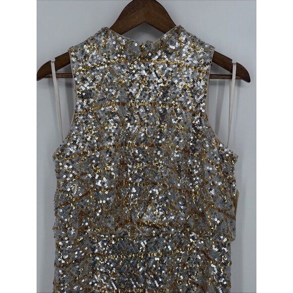 New Eliza J Womens 12 Petite Gold Silver Sequin Blouson Halter Cocktail Dress - Picture 4 of 10